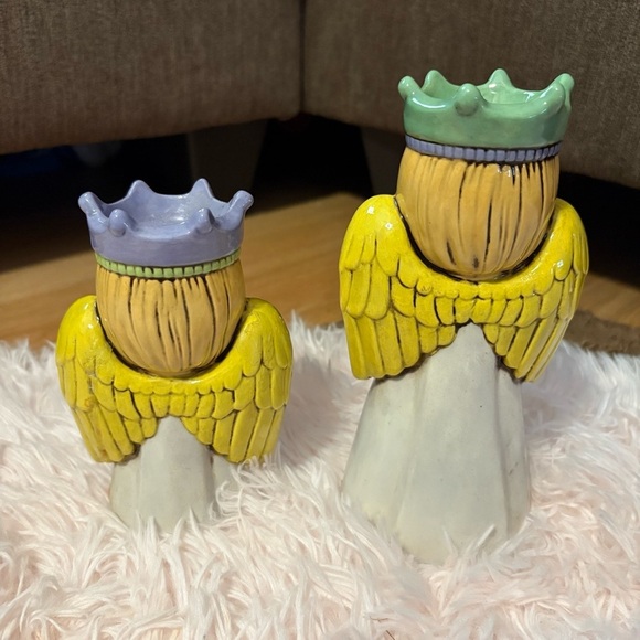 1970s Chalkware Angel Candle Holders Pair Hippie Flower Power Boho Ceramic Retro - Picture 4 of 7